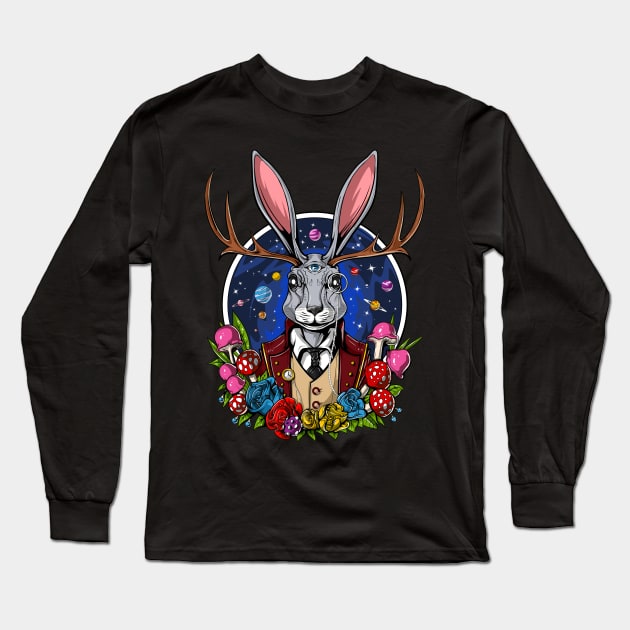 Jackalope Psychedelic Rabbit Long Sleeve T-Shirt by underheaven
